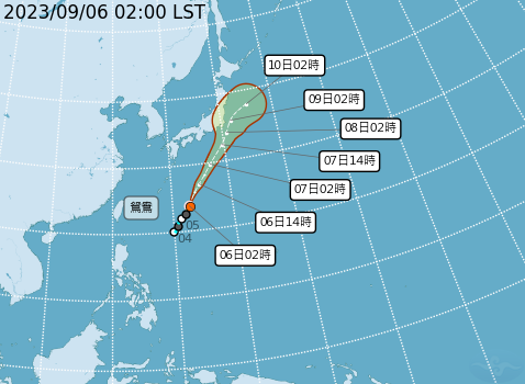 鴛鴦颱風路徑預測圖。中央氣象局提供