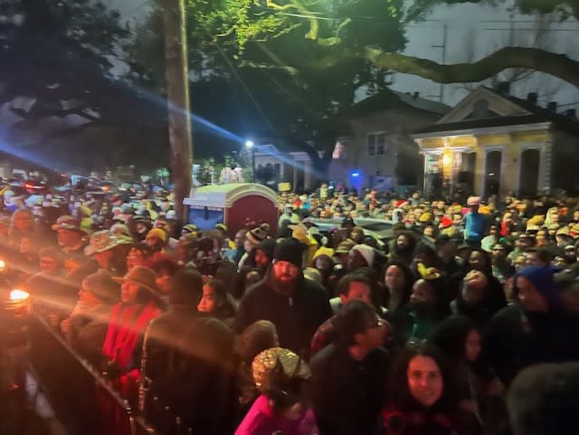 The Northside Skull and Bones Gang parades on Tuesday, Feb. 13, 2024. (WGNO/LBJ)