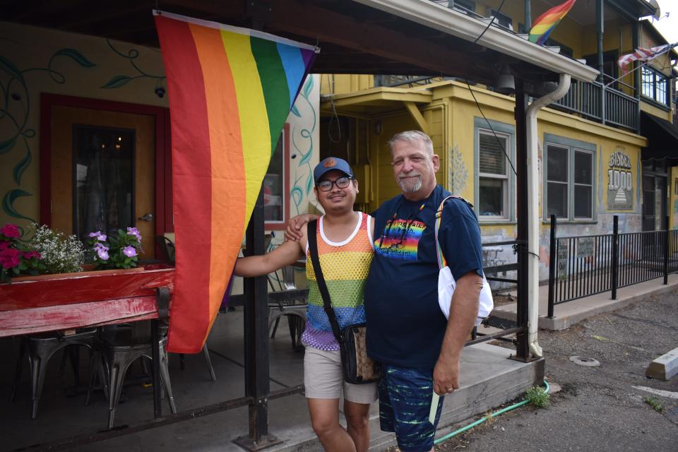 Doug Morgan (right) and Ronnie Lamboso traveled from Phoenix to Bisbee for Lamboso's first Pride experience.