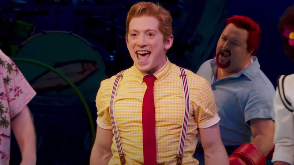 Ethan Slater singing as SpongeBob in SpongeBob Squarepants the musical