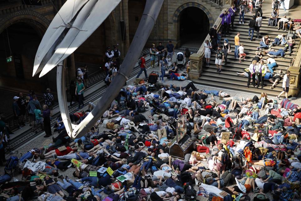 XR activists in the Natural History Museum (Tolga Akmen/AFP/Getty Images)