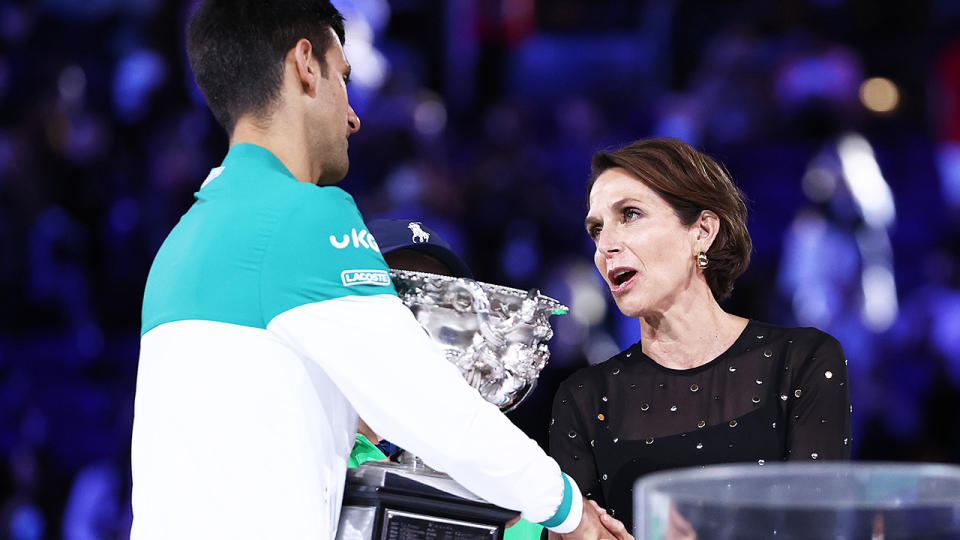 Jayne Hrdlicka and Novak Djokovic, pictured here after the Australian Open final.