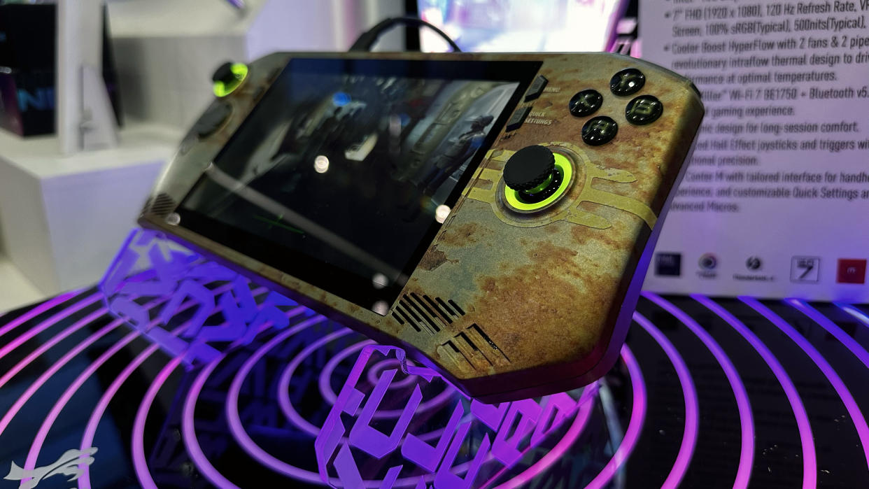  MSI Claw x Fallout handheld gaming PC at the Computex show floor. 