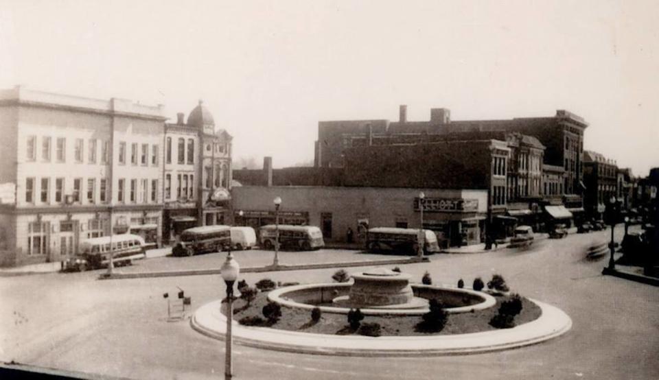 Northeast quadrant of the Public Square looking northeast, circa 1943 (photo taken from a National Hotel room).