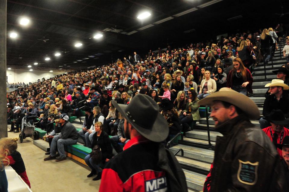 Bleachers full of rodeo fans at the Montana Pro Rodeo Circuit Finals in the Pacific Steel and Recycling Four Seasons Arena, Friday, January 11, 2019.