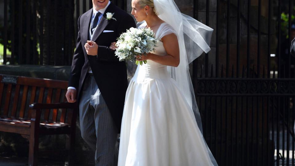 Zara Phillips and Mike Tindall after their wedding at Canongate Kirk on July 30, 2011 in Edinburgh, Scotland.