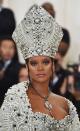 <p>Rihanna's incredible pearl-encrusted John Galliano look at the 2018 Met Gala required serious jewellery, so the singer plumped for one-of-a-kind vintage masterpieces from Cartier. She layered a priceless 1934 rosary with a vintage Edwardian diamond necklace and the effect was sublime.</p>