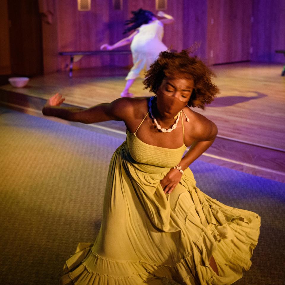 Roots Uprising dancer Imani Deal performs at the Green Acre Bahai School in Eliot, Maine. The dance company has formed an alliance with Theater For The People, a new BIPOC theater company on the Seacoast.