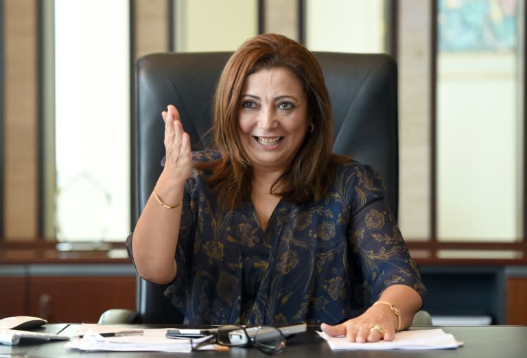 President of the Tunisian employers union (UTICA), Wided Bouchamaoui, gestures in her office in Tunis on October 9, 2015