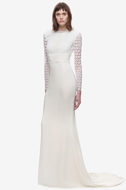 Eva backless silk wedding gown - <a rel="nofollow noopener" href="http://www.self-portrait-studio.com/bridal/eva-backless-silk-wedding-gown" target="_blank" data-ylk="slk:$1055;elm:context_link;itc:0;sec:content-canvas" class="link ">$1055</a>