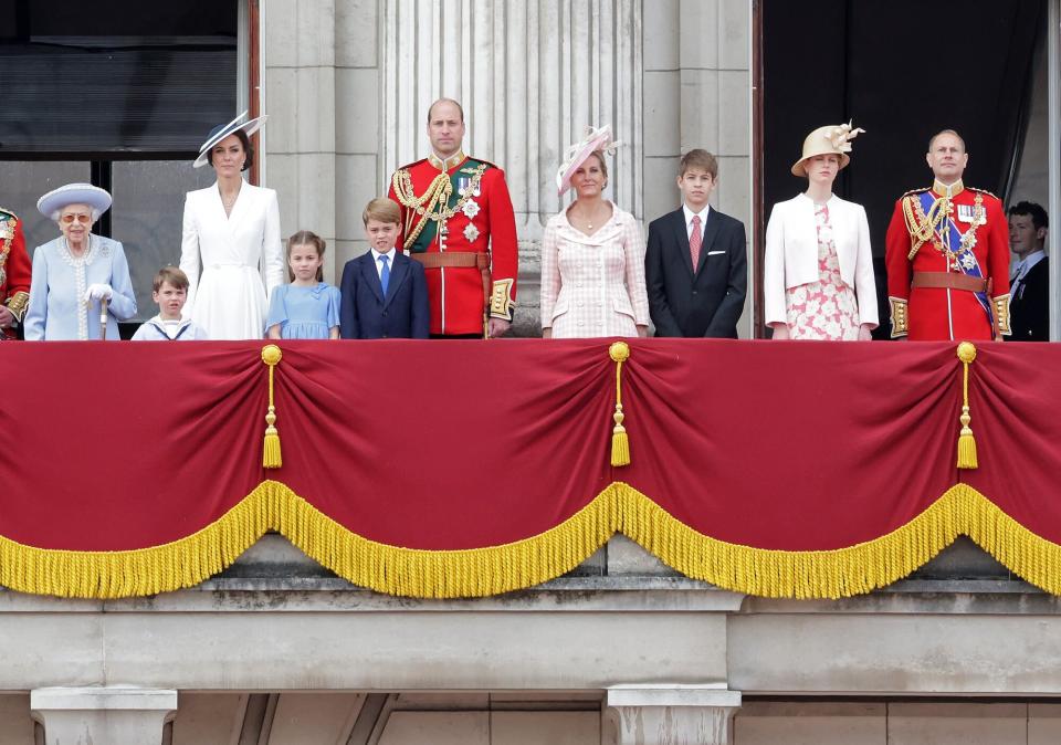 Queen ElizabethQueen Elizabeth II, Prince Louis of Cambridge, Catherine, Duchess of Cambridge, Princess Charlotte of Cambridge, Prince George of Cambridge, Prince William, Duke of Cambridge, Sophie, Countess of Wessex, James, Viscount Severn, Lady Louise Windsor and Prince Edward, Earl of Wessex