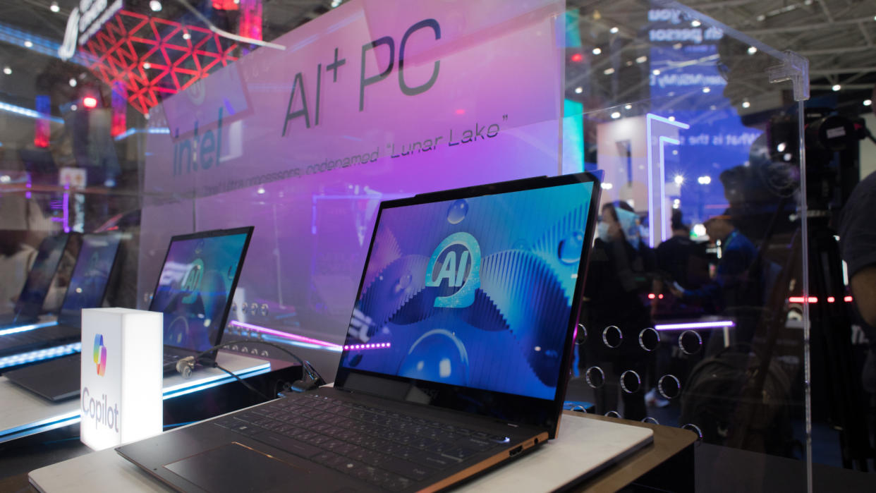  AI-equipped laptops are displayed at the MSI booth during Computex 2024. 