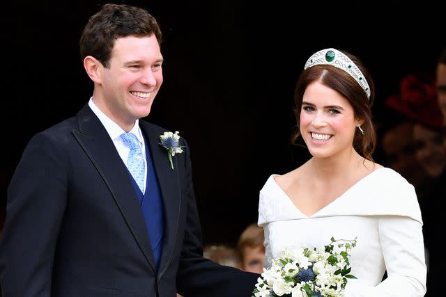 <p>Pool/Max Mumby/Getty</p> Jack Brooksbank and Princess Eugenie at their Oct. 2018 wedding