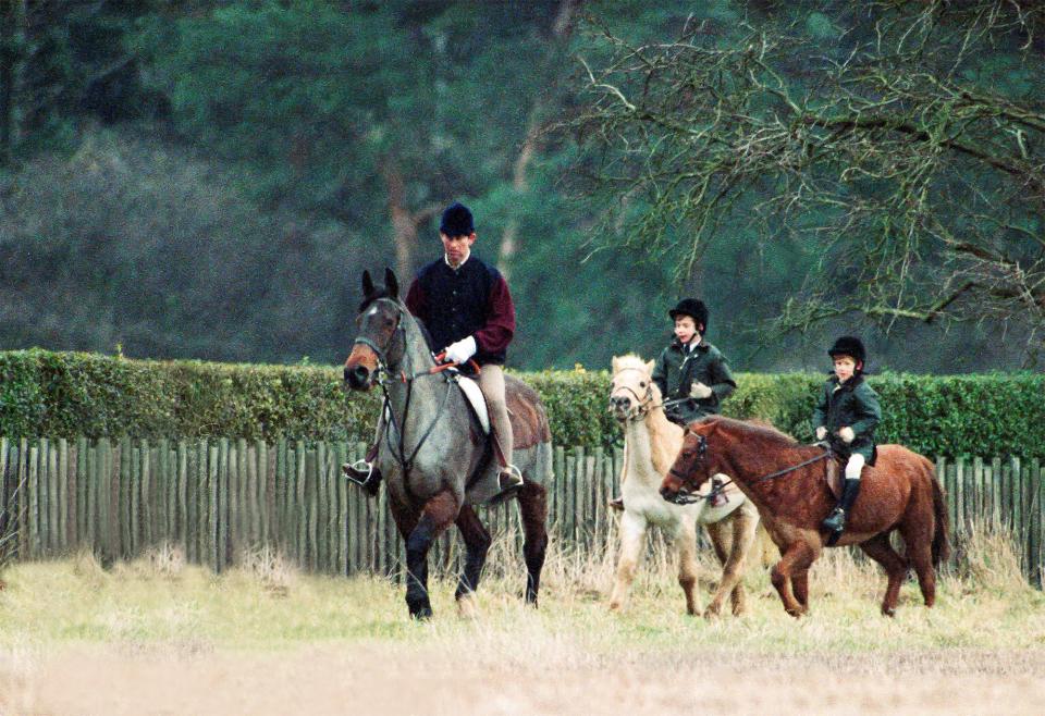 Sandringham holds special memories for Prince Harry. Here's Prince Charles, Prince William and Prince Harry riding at Sandringham Estate in December 1990.