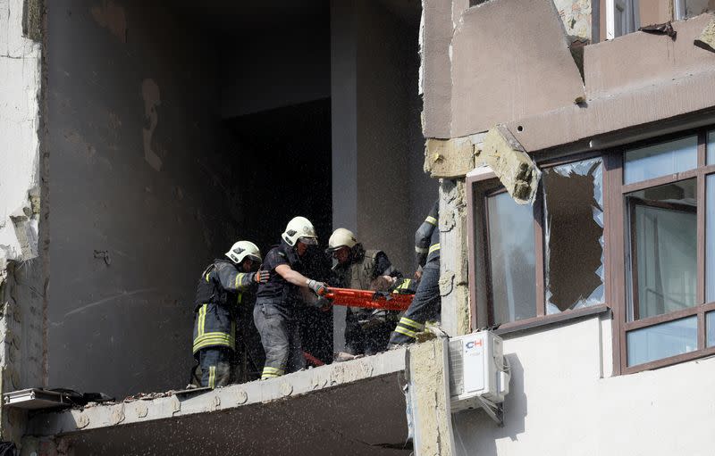 Residential building damaged by a Russian missile strike, in Kyiv