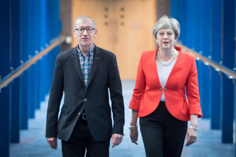 Theresa May and husband Philip arrive at the Tory Party Conference in Birmingham over the weekend. (PA)