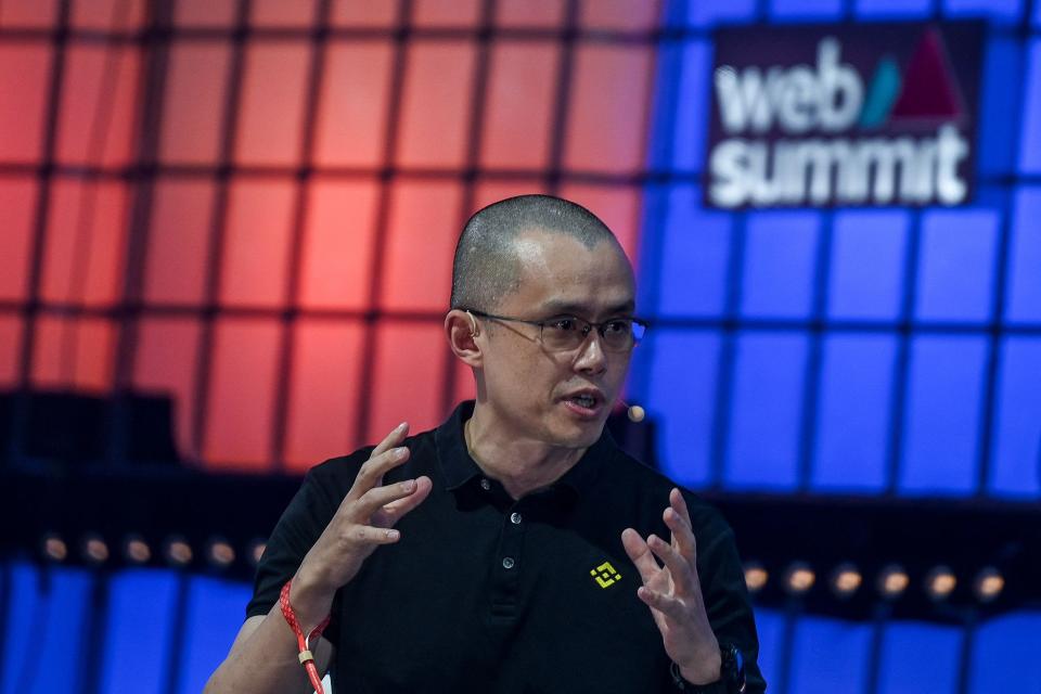 Binance Co-Founder and CEO Changpeng Zhao delivers a speech at the opening event of Europe's largest tech conference, the Web Summit, in Lisbon on November 1, 2022.