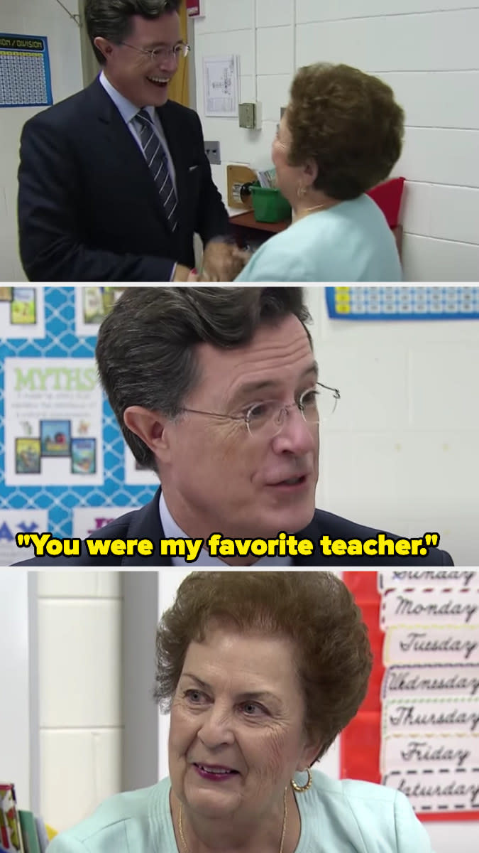 Stephen Colbert tells his fourth-grade teacher about her impact on him