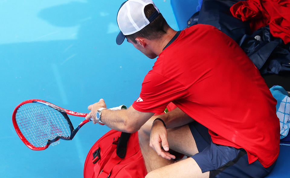 Tommy Paul, pictured here smashing his racquet at the Australian Open.