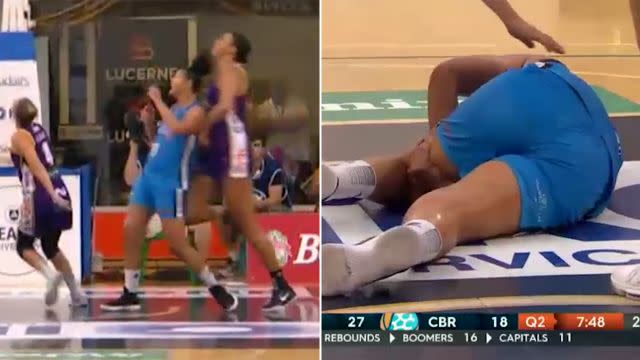 Did Cambage purposely knee Bass? Image: Fox Sports