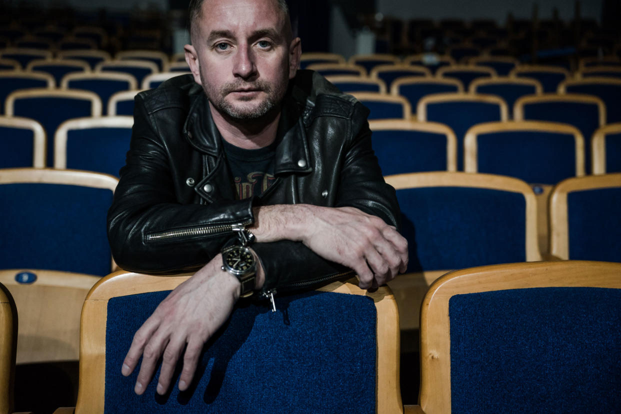 Serhiy Zhadan, an Ukrainian poet and artist, poses for a portrait in a puppet theatre in Kharkiv, Ukraine