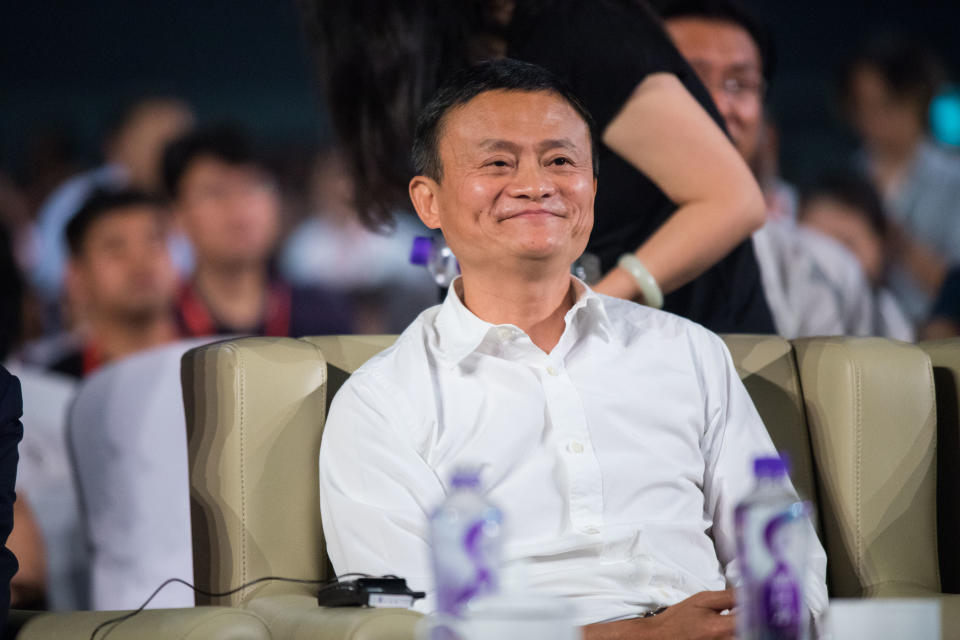 Leading the way: Alibaba chairman Jack Ma at a conference in Yunqi Cloud Town in Hangzhou, China. Photo: VCG/Getty