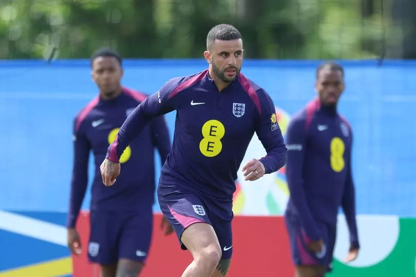 Kyle Walker pictured training ahead of England's first European Championship match against Serbia
