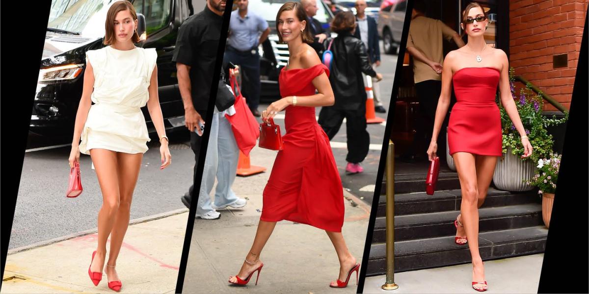 Hailey Bieber turns up the glam in strapless black dress and peep toe heels