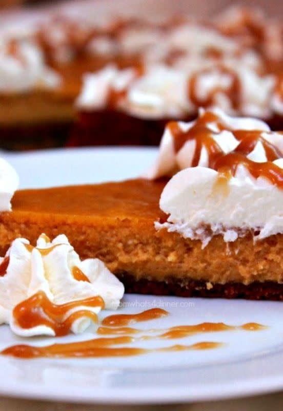 <p>Mom! What's for dinner?</p><p>Pumpkin pie meets cheesecake!</p><p><strong>Get the recipe: <a href="https://whenfetametolive.com/pumpkin-pie-cheesecake/" rel="nofollow noopener" target="_blank" data-ylk="slk:Pumpkin Pie Cheesecake;elm:context_link;itc:0;sec:content-canvas" class="link ">Pumpkin Pie Cheesecake </a></strong></p>