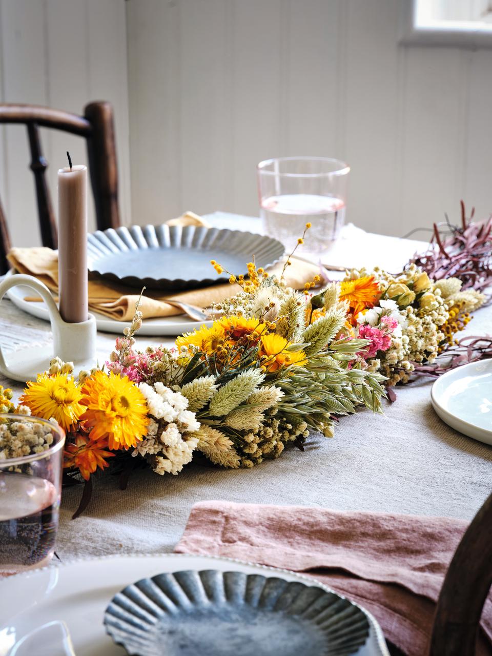 A tablescape floral garland