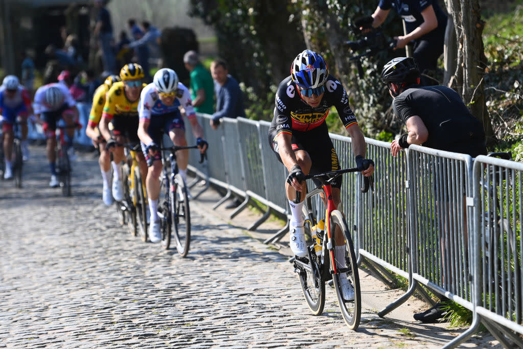  Wout van Aert pounds the Flandrian cobbles on the way to victory at last year's E3 Saxo Classic 