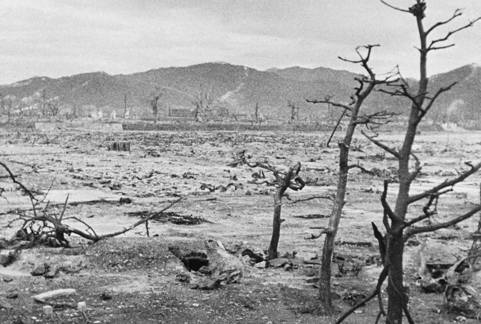 This file photo taken in 1945 shows the devastated city of Hiroshima in days after the first atomic bomb was dropped by a US Air Force B-29 on August 6, 1945.