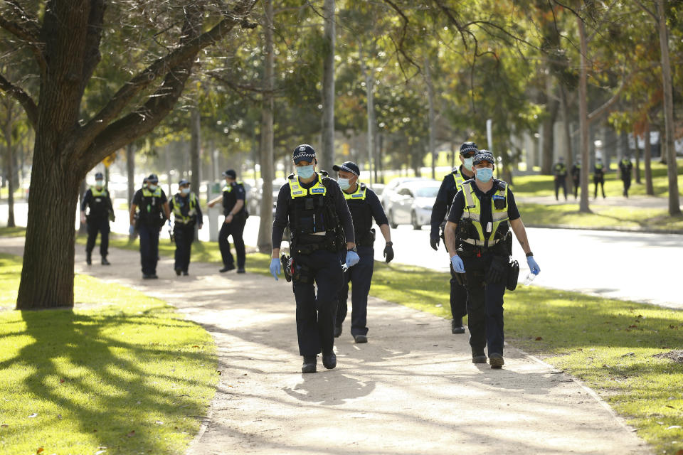 Police are seen at the Shrine of Remembrance in Melbourne. Source: AAP