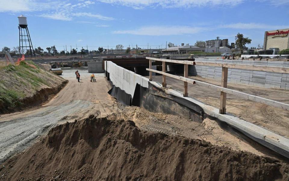 The Ventura Street underpass for high-speed rail in downtown Fresno is seen under construction on Friday, March 22, 2024. ERIC PAUL ZAMORA/ezamora@fresnobee.com