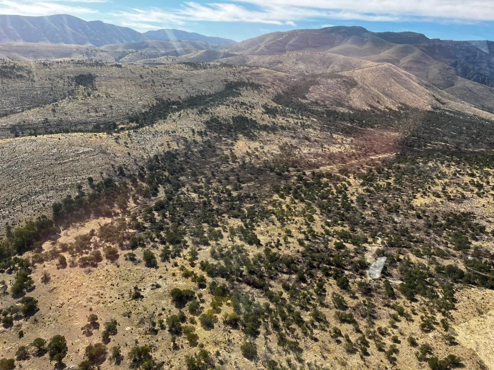 An aerial photo from July 20, 2023 shows a portion of the Cutoff Ridge Fire burning near Bush Mountain in the Guadalupe Mountains National Park. Bush Mountain, is the second highest peak in the state of Texas, according to the National Park Service.