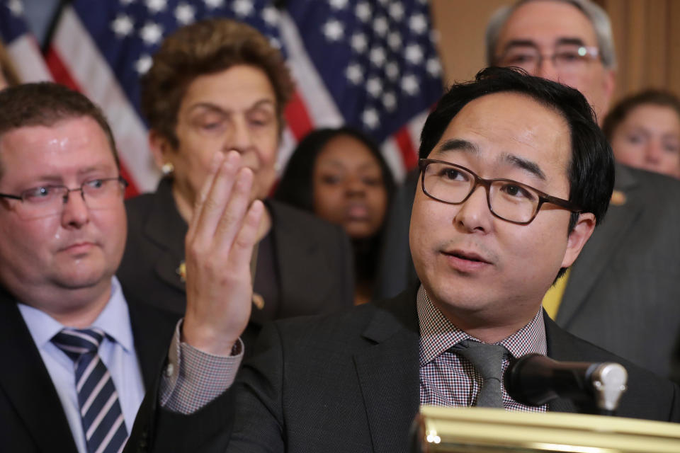 Rep. Andy Kim (D-NJ) speaks during a rally and news conference ahead of a House vote on health care and prescription drug legislation in the Rayburn Room at the U.S. Capitol on May 15, 2019, in Washington, D.C.  / Credit: Chip Somodevilla / Getty Images