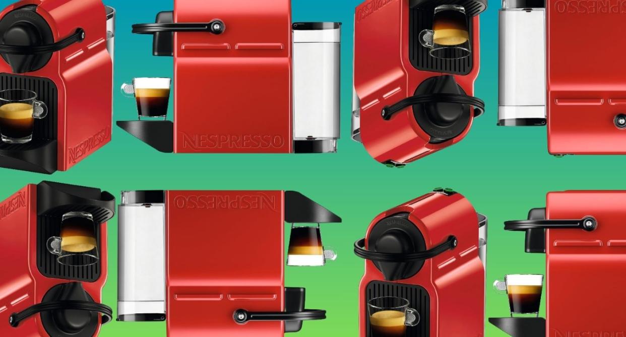 the nespresso machine from different angles plastered in different directions