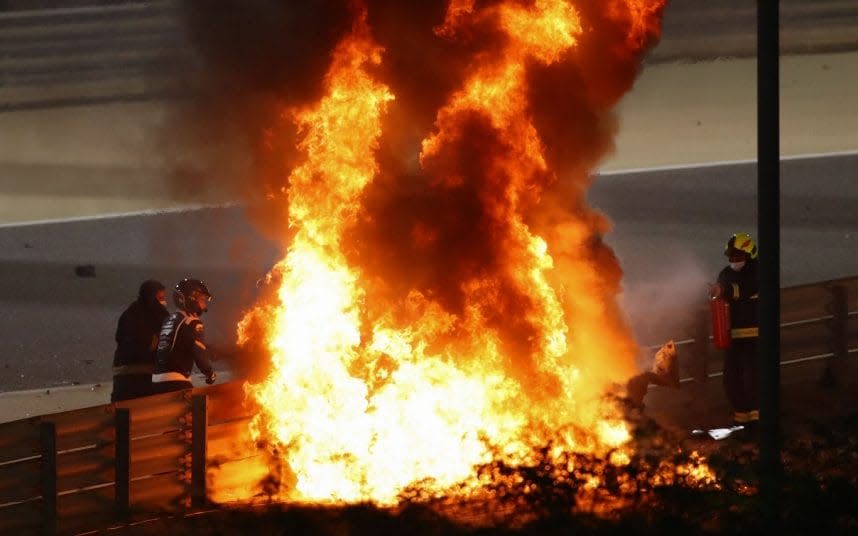 Romain Grosjean walked away from the crash with minor burns. CREDIT: AFP   - AFP