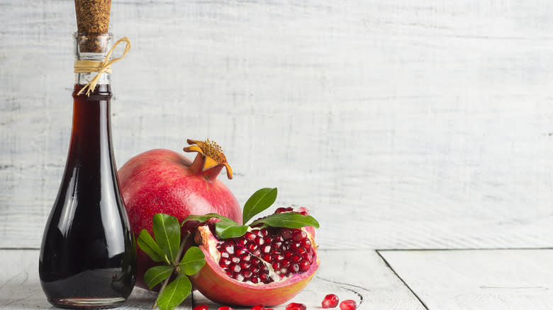 pomegranate molasses in glass bottle