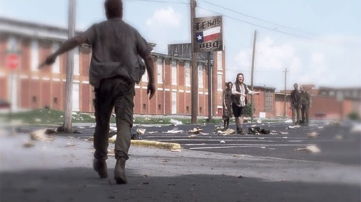 Michael Cudlitz as Abraham and Josh McDermitt as Eugene in AMC's The Walking Dead . (Credit: AMC)