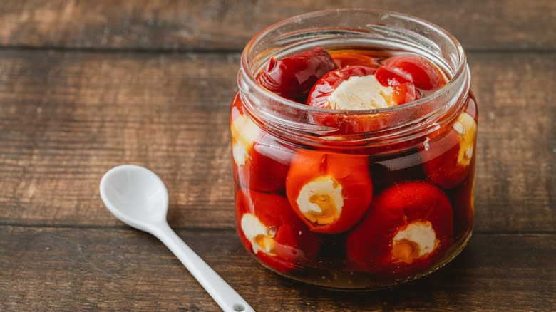 pickled cherry peppers in jar