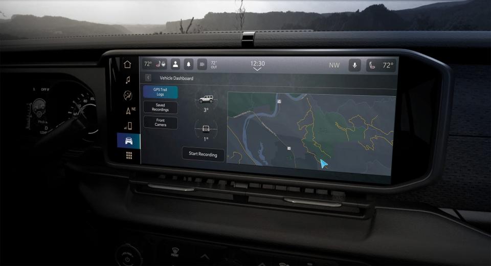 2024 Jeep Wrangler features all-new 12.3-inch Uconnect 5 touchscreen radio with available GPS Trails Log, allowing customers to input waypoints and save personal trail routes. <em>Jeep</em>