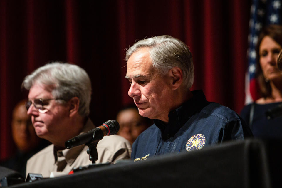Texas Gov. Greg Abbott speaks during a news conference in Uvalde, Texas on May 25, 2022. (Liz Moskowitz for NBC News)