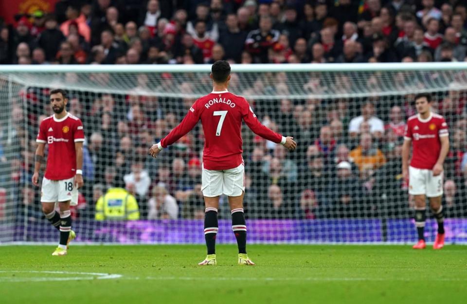 A frustrated Cristiano Ronaldo sums up the feeling at United (PA)