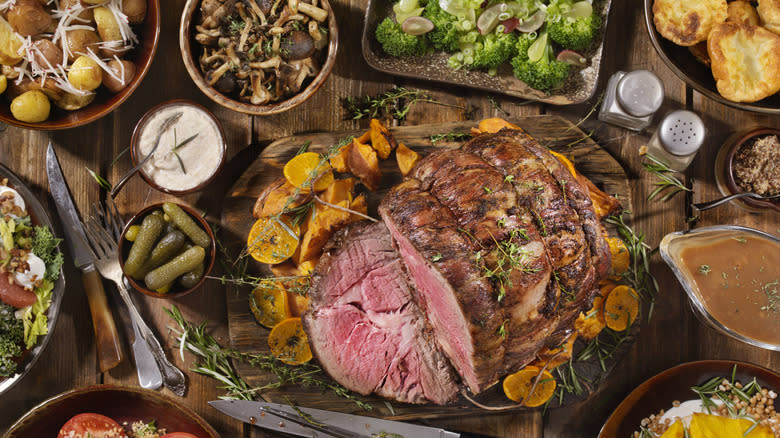 Roast beef with horseradish sauce and side dishes