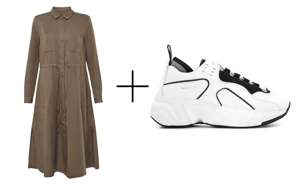 French Connection 'Aventine Plains' Midi Shirt Dress & Acne Studios 'Manhattan' Leather Sneakers