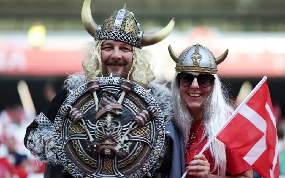 Danish fans show their support prior to the FIFA World Cup Qatar 2022 Group D match between Denmark and Tunisia at - Getty Images