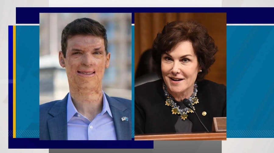 Republican Sam Brown, left, is challenging Democratic U.S. Sen. Jacky Rosen.