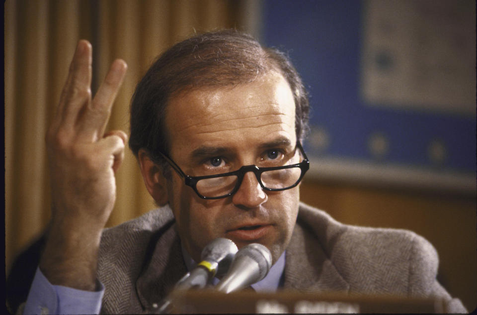 Biden at a Senate hearing on Feb. 1, 1986.