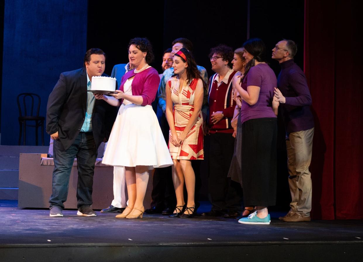 Bobby, played by Sam Ramirez, celebrates his 35th birthday in a scene from "Company" at the Croswell Opera House.